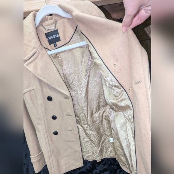 Express Wool Beige Pea Coat Size Medium EUC - Picture 4 of 8
